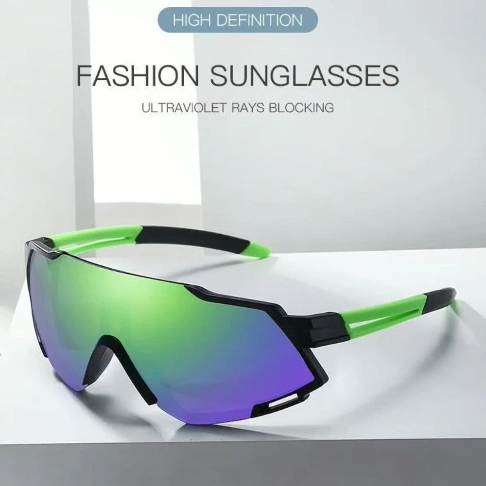 Sport Men Sunglasses Cycling Running Glasses Green Reflective Mirrored Lens Fish